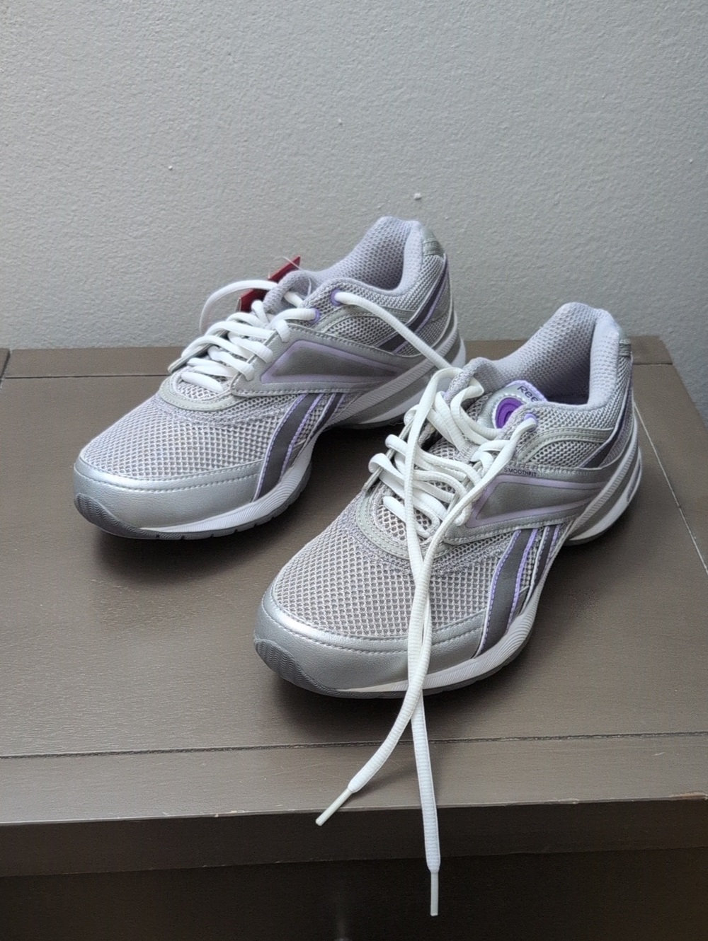 Women’s Athletic Walking Sneakers - Silver with Lavender Accents Easytone